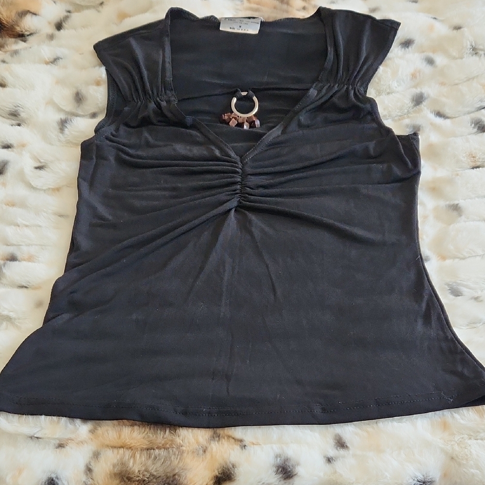 Y2K Black Gather-Front Sleeveless Top